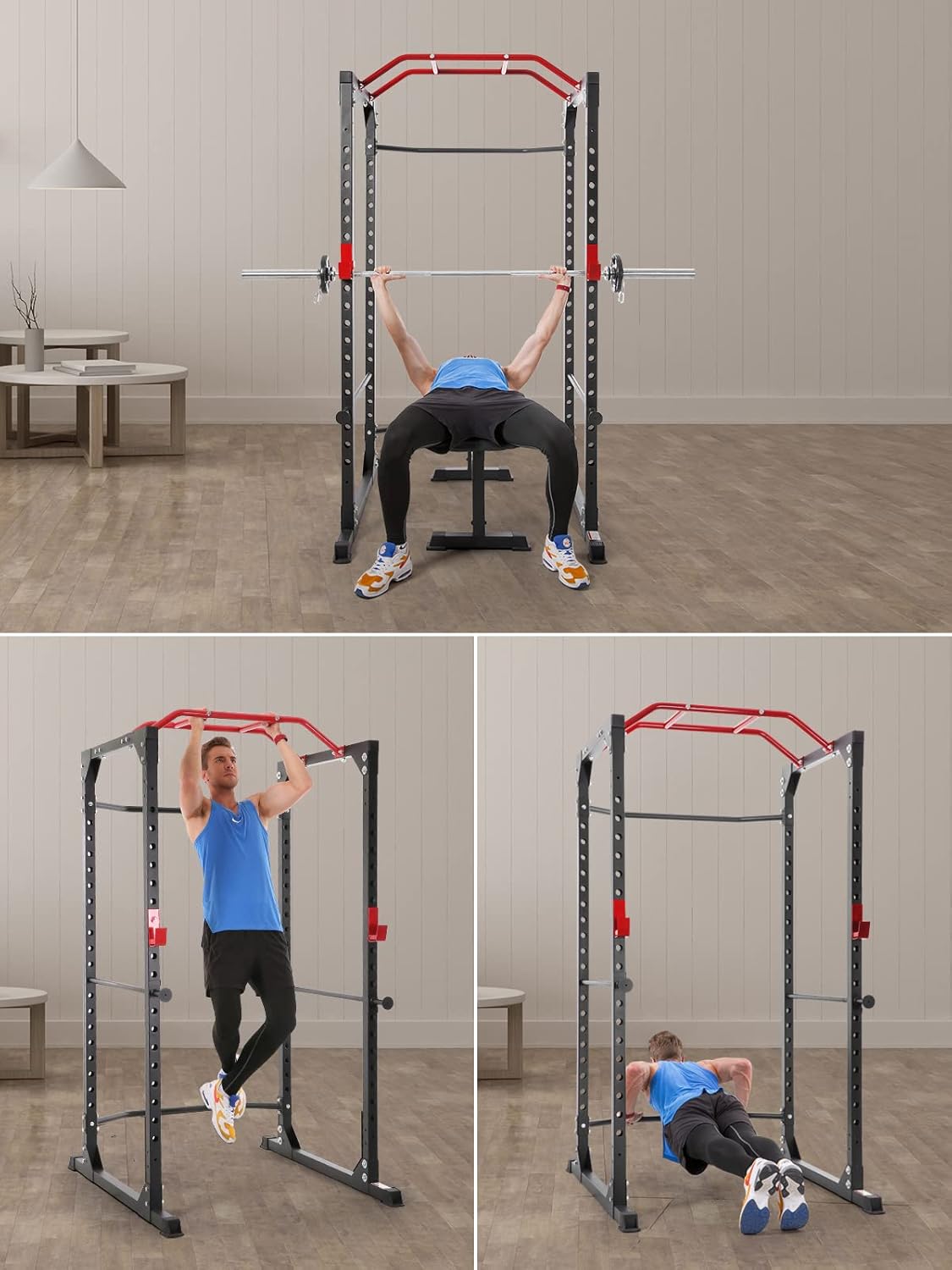 Power Cage Squat Rack with J-Hooks Heavy Duty 1000 lbs Capacity Q549