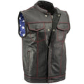 Black Leather Vest with Red Stitching T43415