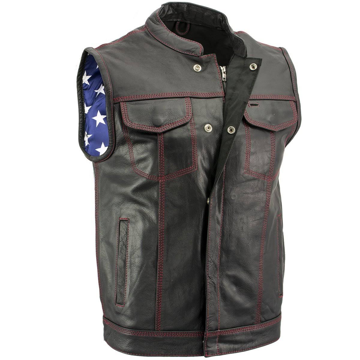 Black Leather Vest with Red Stitching T43415