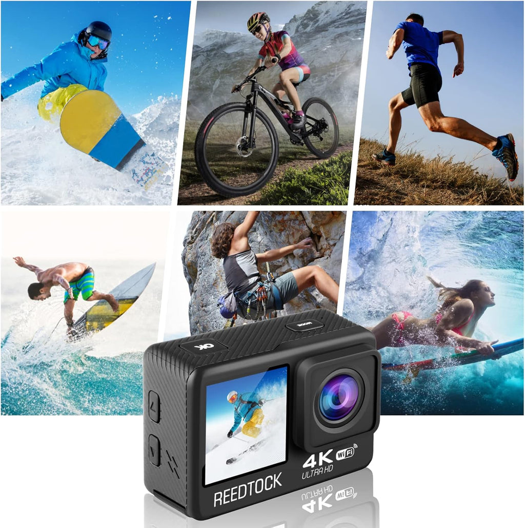 Action Camera 4K 24MP 2.0 Touch LCD Dual Screen Waterproof Sports Video Recorder 2 Batteries Accessories Kit Pack of 2 Q125