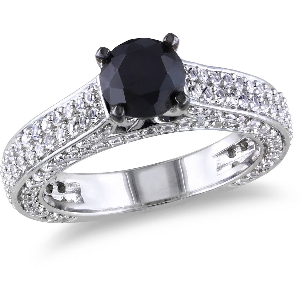 3 Carat Black Spinel and Created White Sapphire Sterling Silver Engagement Ring O456