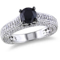 3 Carat Black Spinel and Created White Sapphire Sterling Silver Engagement Ring O456
