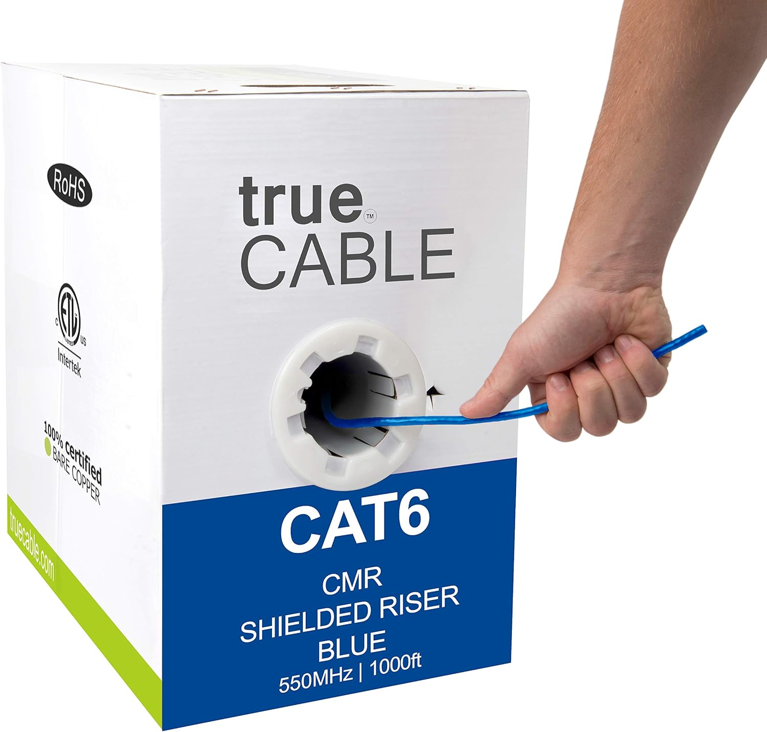 Cat6 Shielded Riser Bulk Ethernet Cable, 1000ft, Blue, 23AWG Solid Bare Copper R136