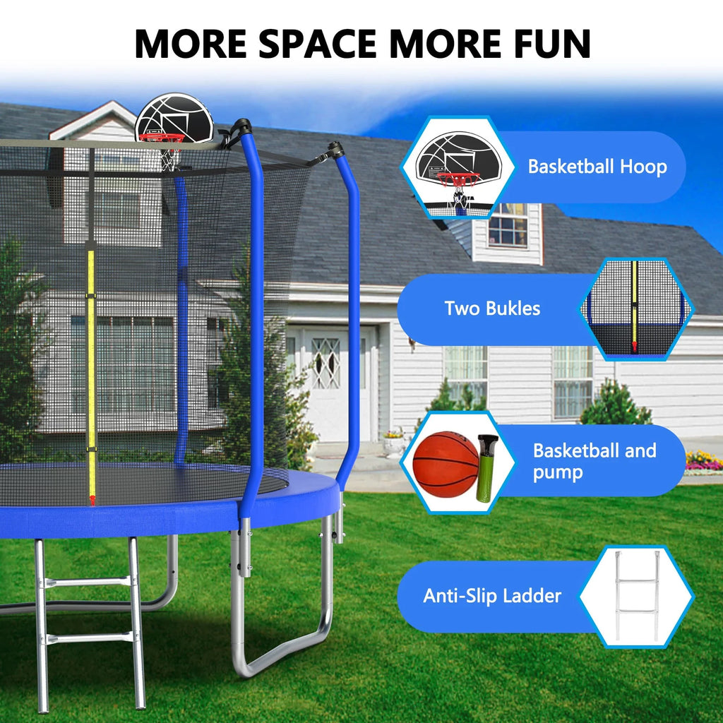 10FT Trampoline with Basketball Hoop and Enclosure Net P254287