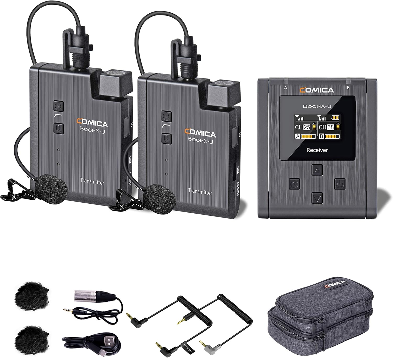24-Channel UHF Wireless Lavalier Microphone with 4 Transmitters and 1 Receiver M8498