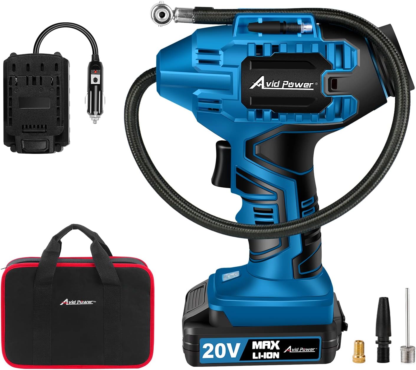 20V Cordless Tire Inflator Air Compressor with Rechargeable Li-ion Battery, Digital Pressure Gauge, Pack of 2 N6757