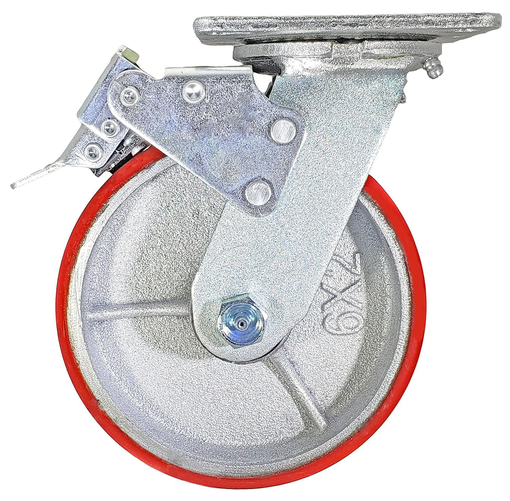 6 x 2 Total Lock Caster Set of 4 with Red Polyurethane on Steel Wheel K794271