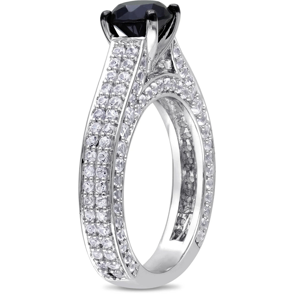 3 Carat Black Spinel and Created White Sapphire Sterling Silver Engagement Ring O456