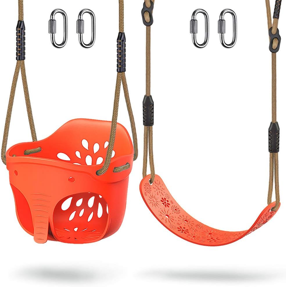 Orange-red Toddler Swing Seat with Adjustable Rope and 2 Carabiners X3394
