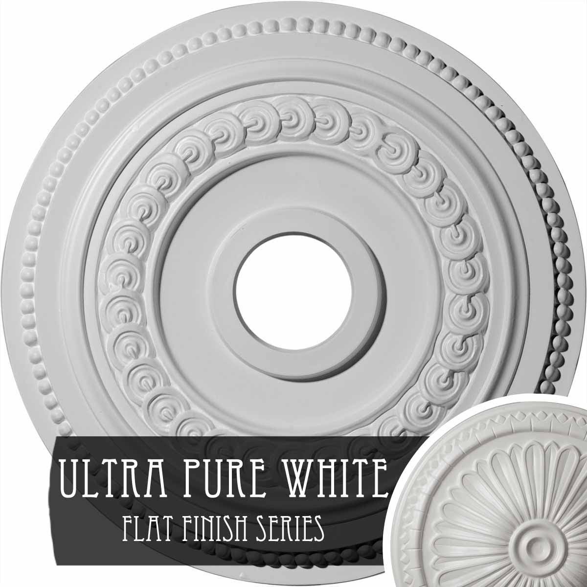 18x22OD x 3 3/8x22ID x 7/8x22P Hand-Painted Ultra Pure White Ceiling Medallion S877