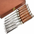 6pc Wood Chisel Set with CRV Steel Black Walnut Handle Wood Storage Box K8646
