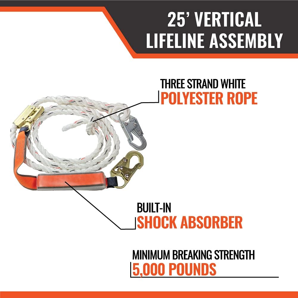 100’ Vertical Lifeline Assembly with Shock Absorber and 18” Extension Lanyard X695