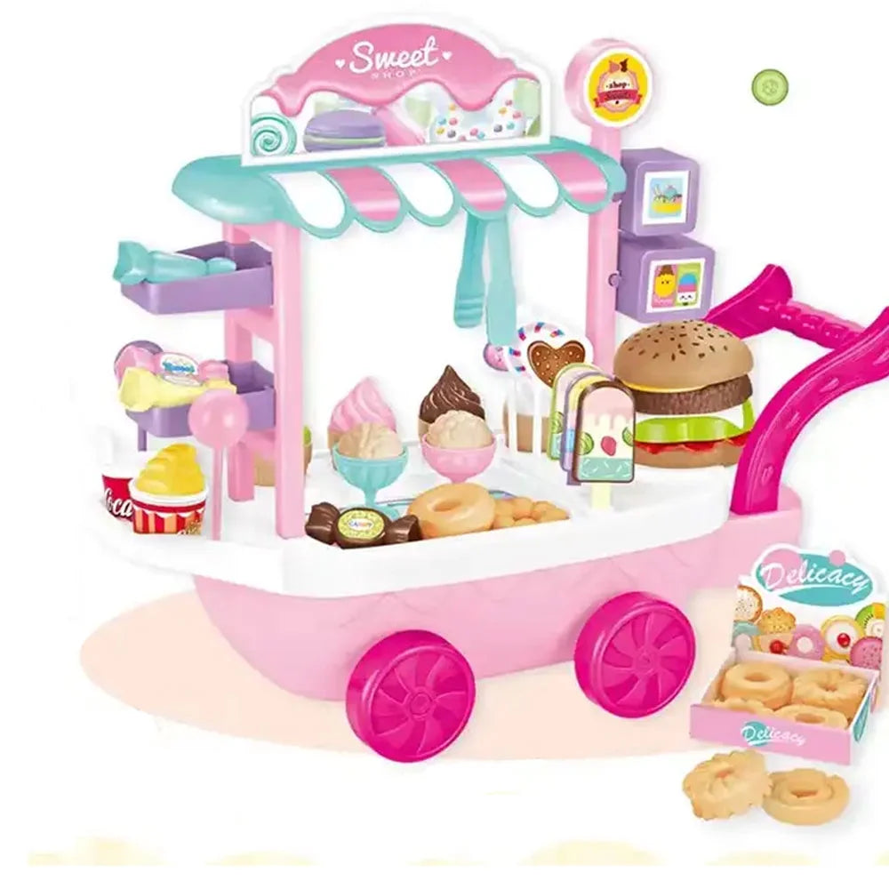 Dessert Candy Trolley Kitchen Toy Set with Food Dishes O831