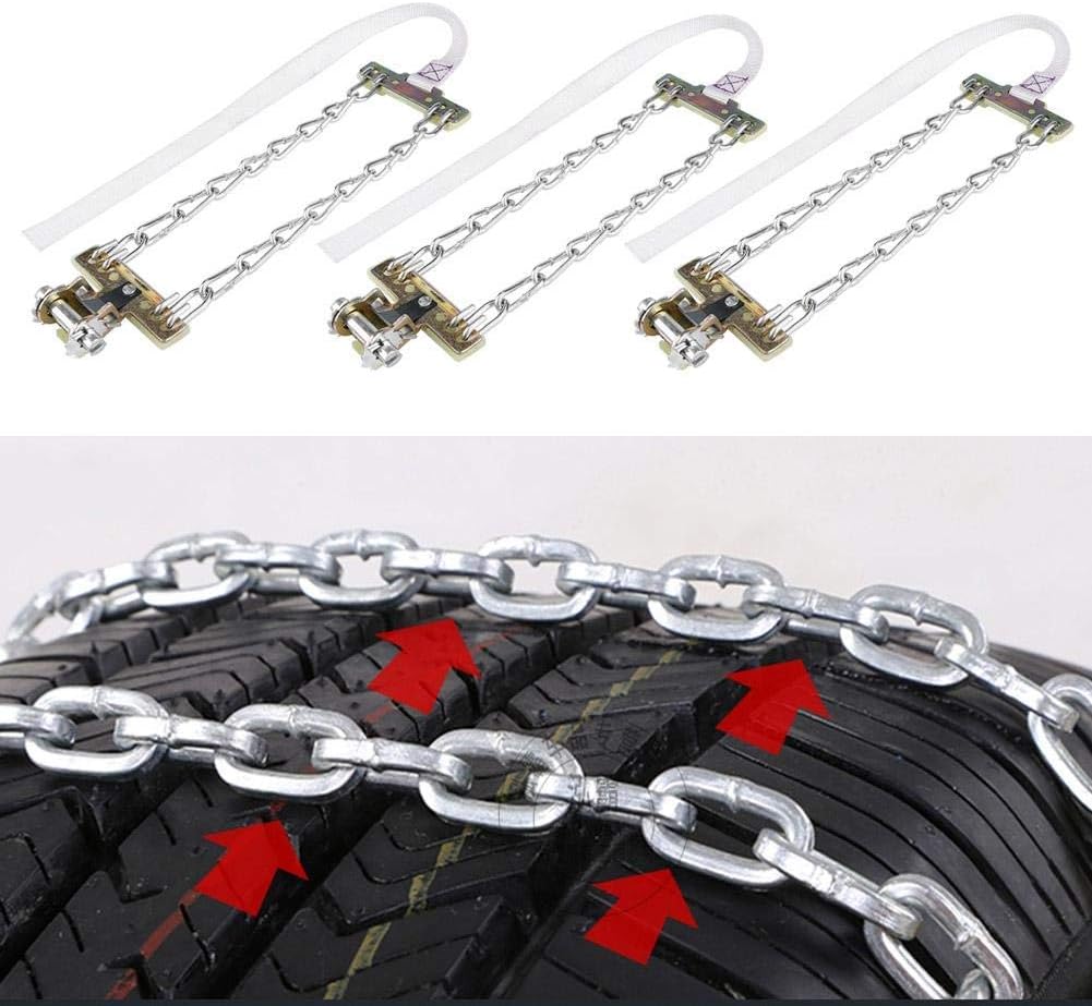 3pcs Steel Tire Anti-Skid Snow Chain for Car Truck SUV Winter (L) Pack of 2 F1018