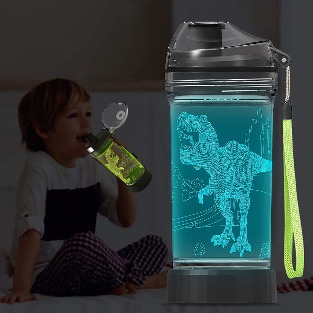 Light Up Kids Water Bottle with 3D Dinosaur Design, 14 OZ Tritan BPA Free H604951