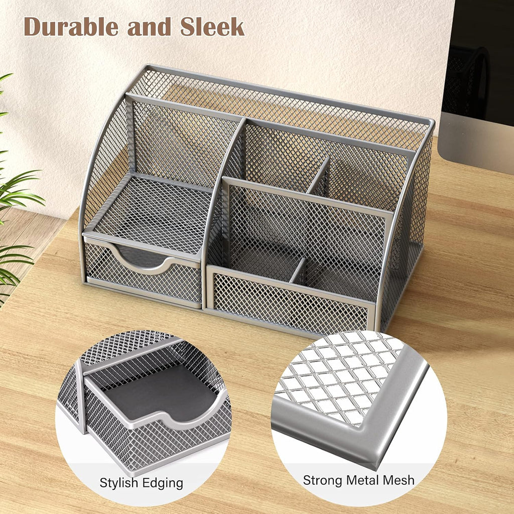 Metal 6 Compartment Desk Organizer with Drawer, Pack of 2 J949738