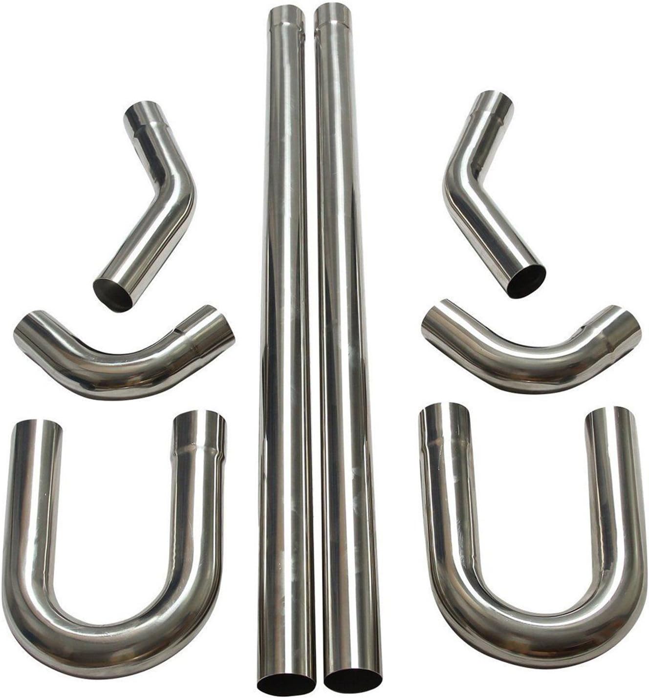 Stainless Steel T304 8PCS 2.5" Mandrel Pipe Straight and U-Bend Kit R31856