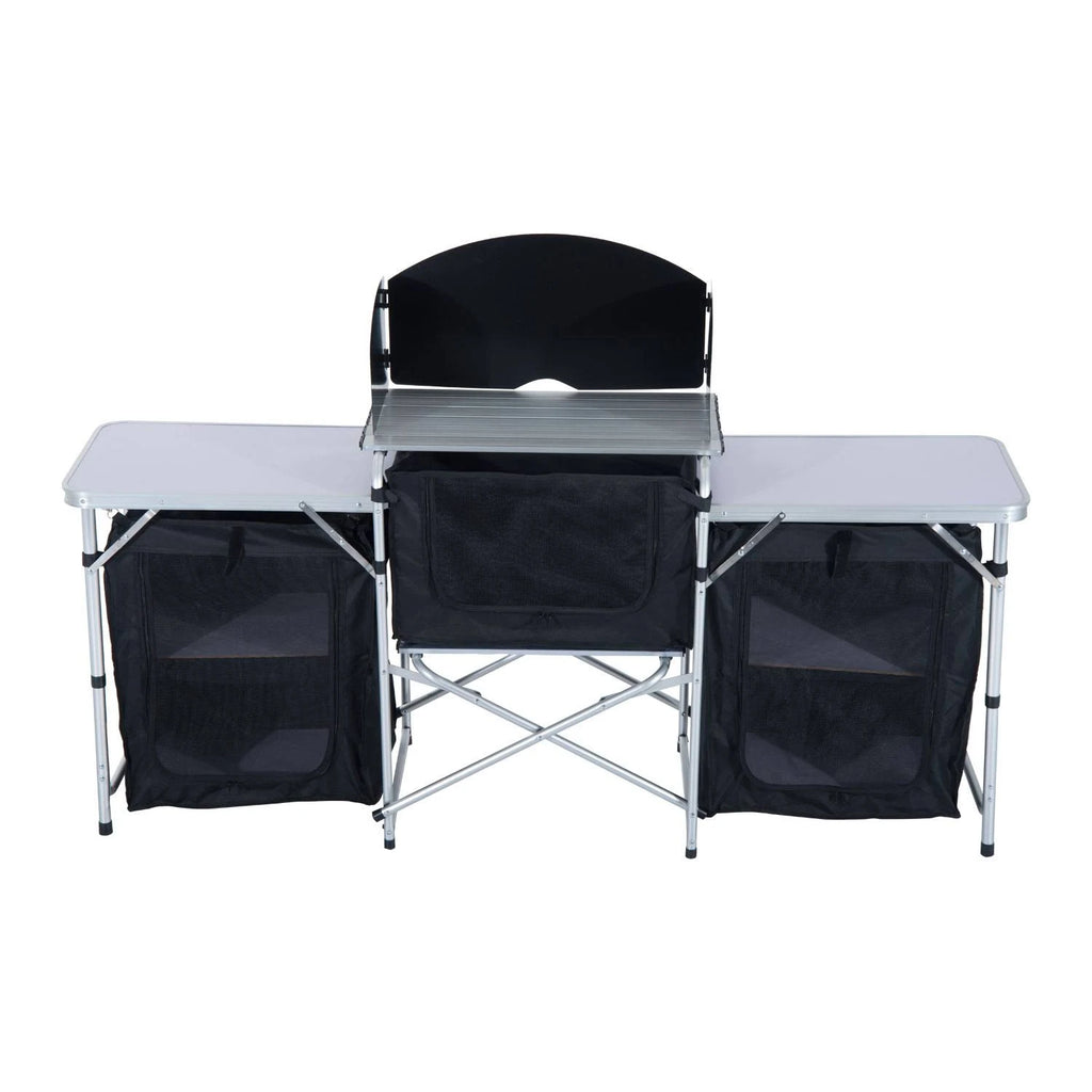 Black and Silver Folding Camping Kitchen Cabinet Picnic Table F57442