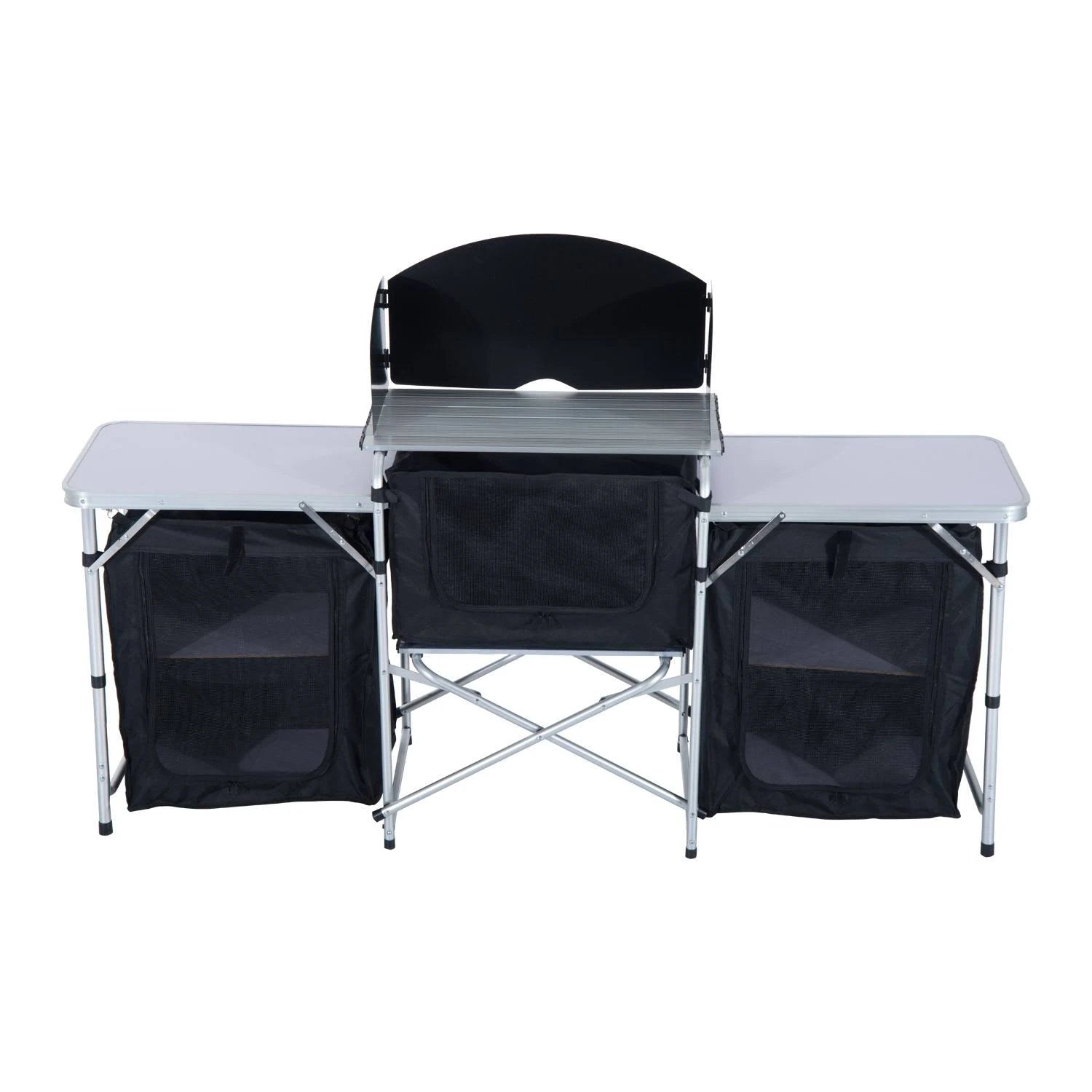 Black and Silver Folding Camping Kitchen Cabinet Picnic Table F57442