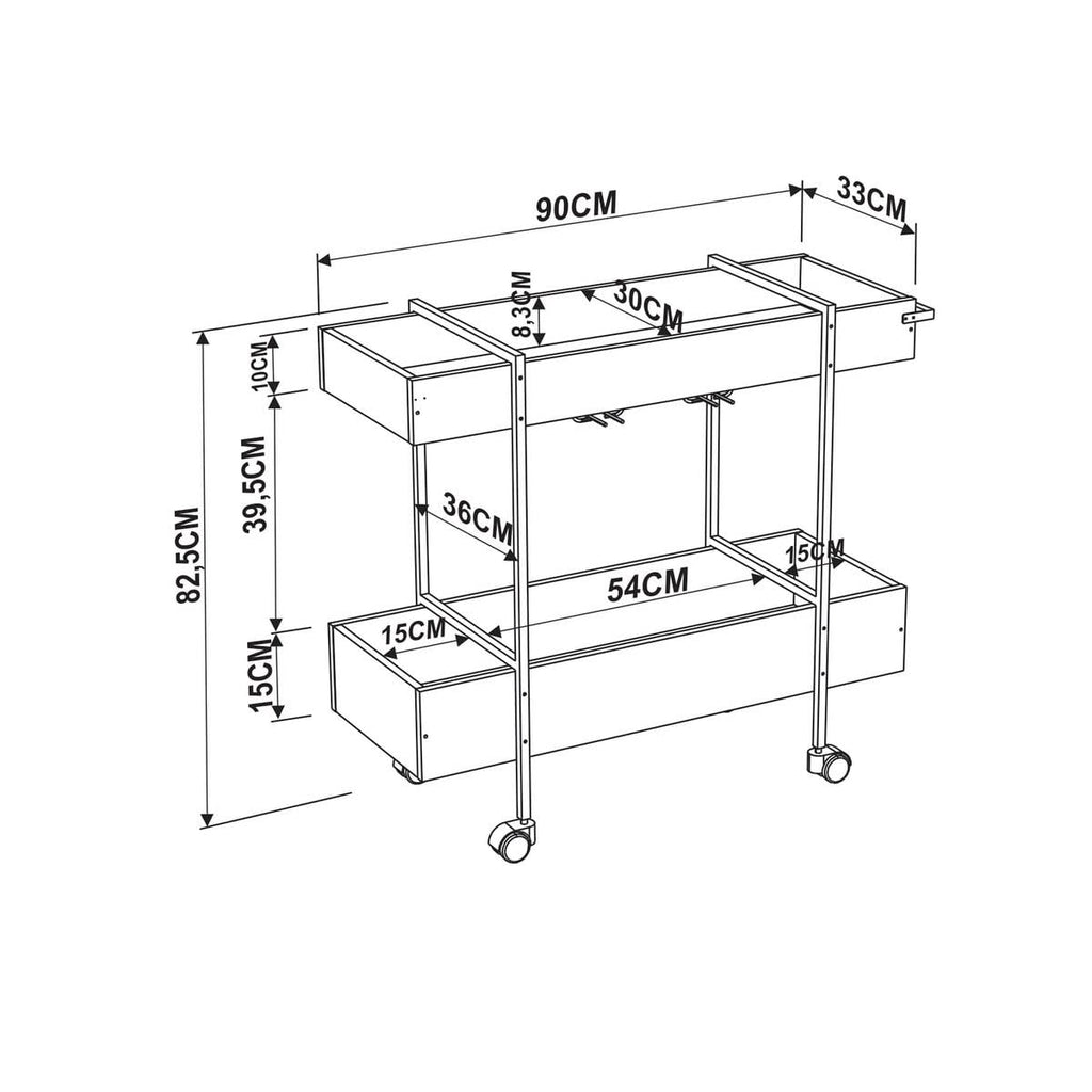 Walnut Melamine Bar Cart with Black Painted Metal Frame H77395