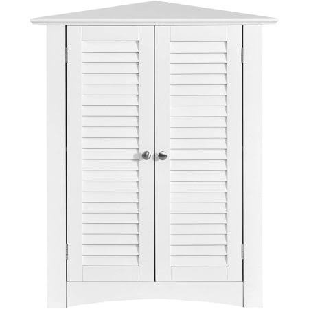 3-Shelf Freestanding Corner Cabinet with Double Shutter Doors E283298