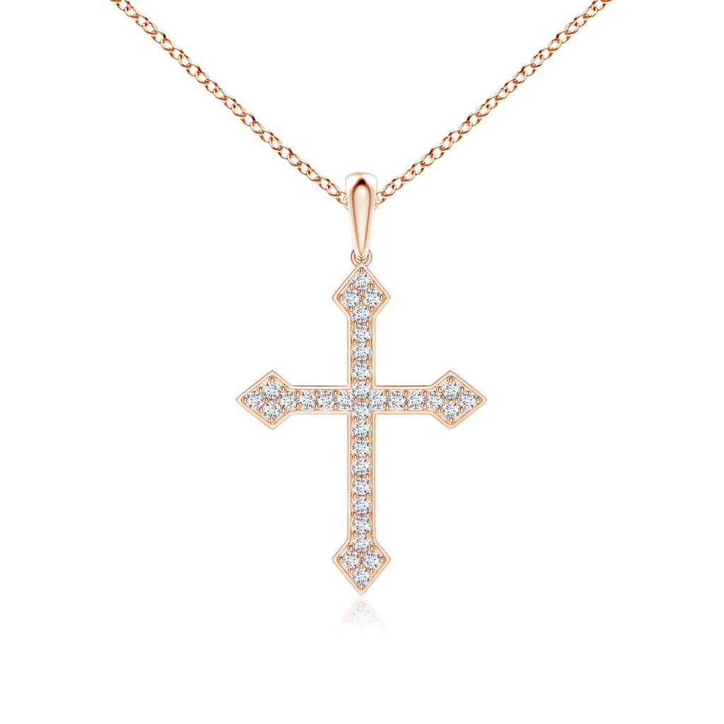 Natural 0.1 Ct. Diamond Cross Pendant Necklace in 14K Rose Gold with 18 Inch Chain F396