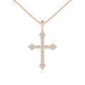 Natural 0.1 Ct. Diamond Cross Pendant Necklace in 14K Rose Gold with 18 Inch Chain F396