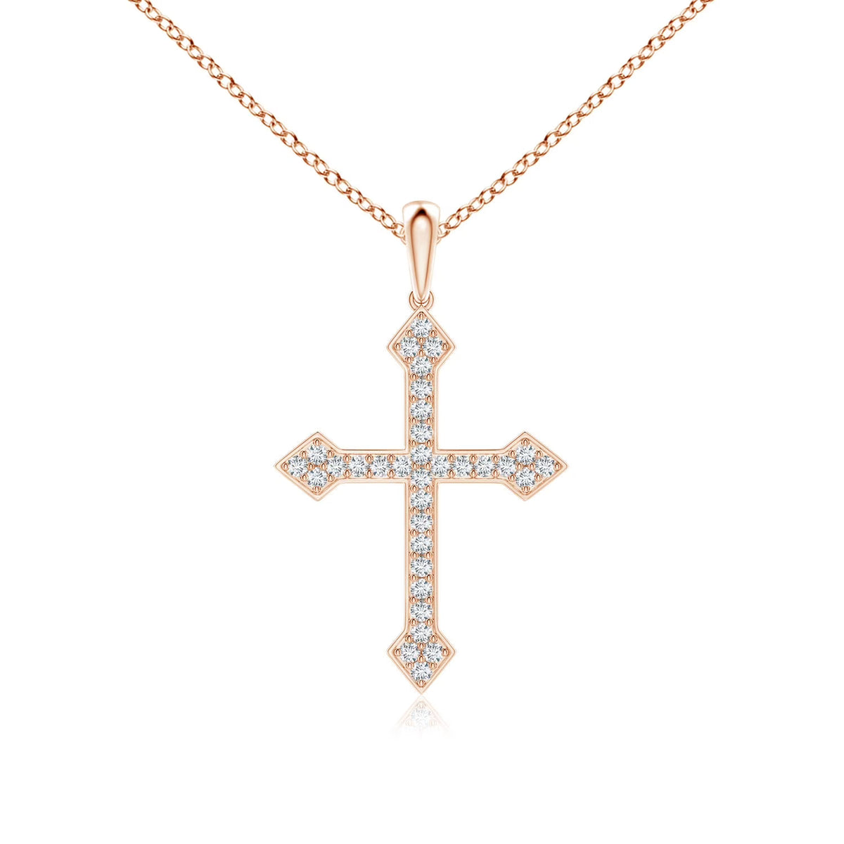 Natural 0.1 Ct. Diamond Cross Pendant Necklace in 14K Rose Gold with 18 Inch Chain F396