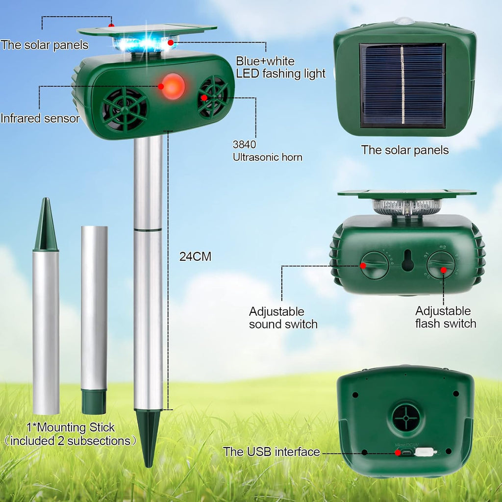 Ultrasonic Solar Powered Animal Repellent with Motion Sensor A558208