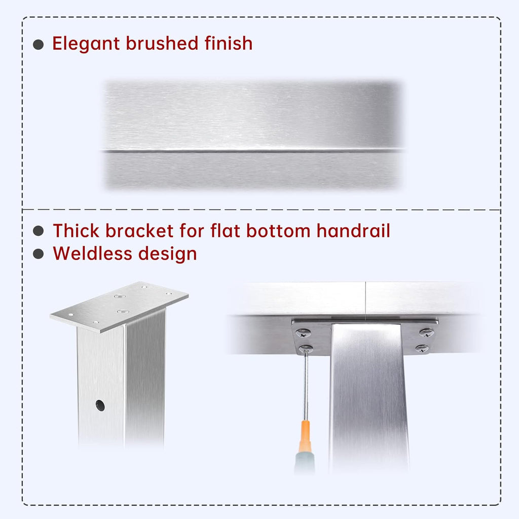 4PACK Brushed Stainless Steel Square Cable Railing Post 36''x2''x2'' Pre-Drilled P768