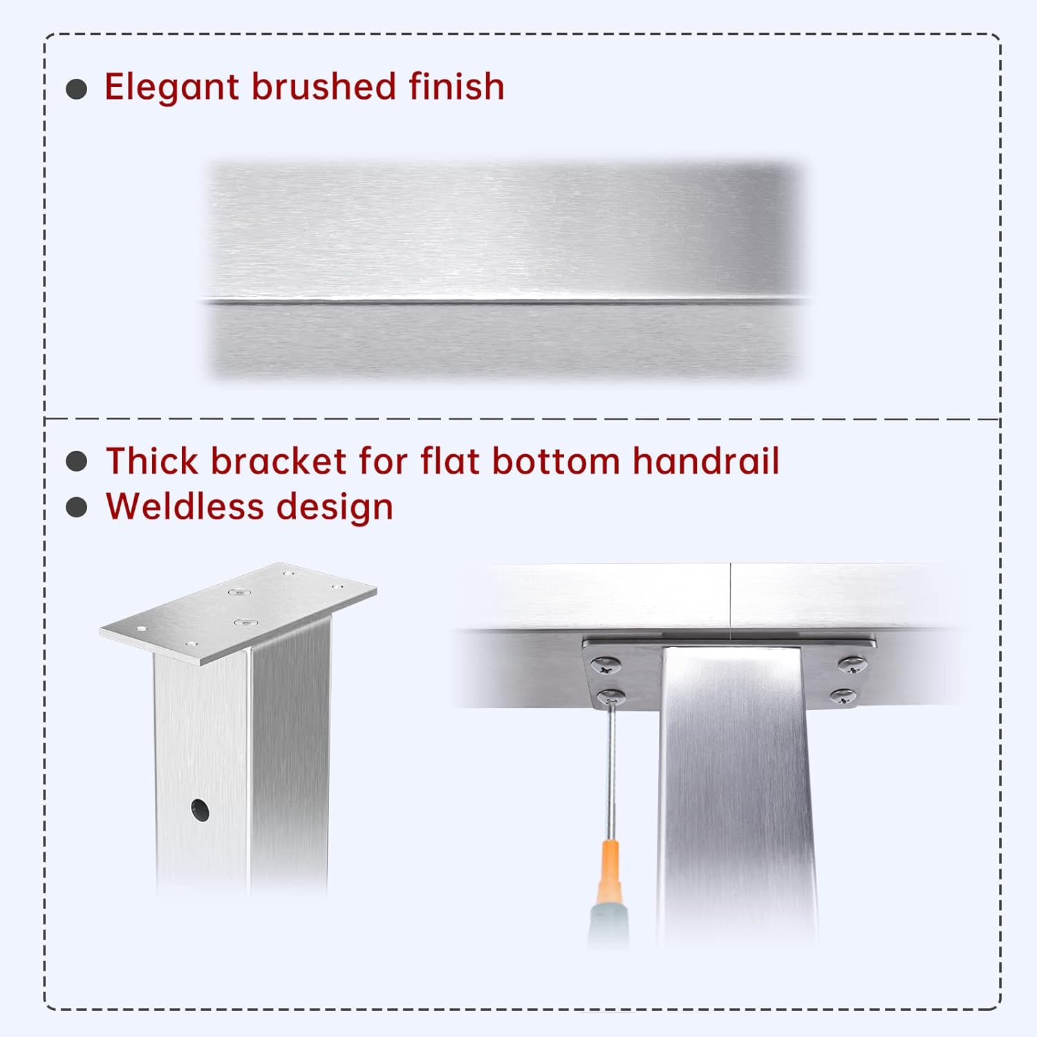 4PACK Brushed Stainless Steel Square Cable Railing Post 36''x2''x2'' Pre-Drilled P768