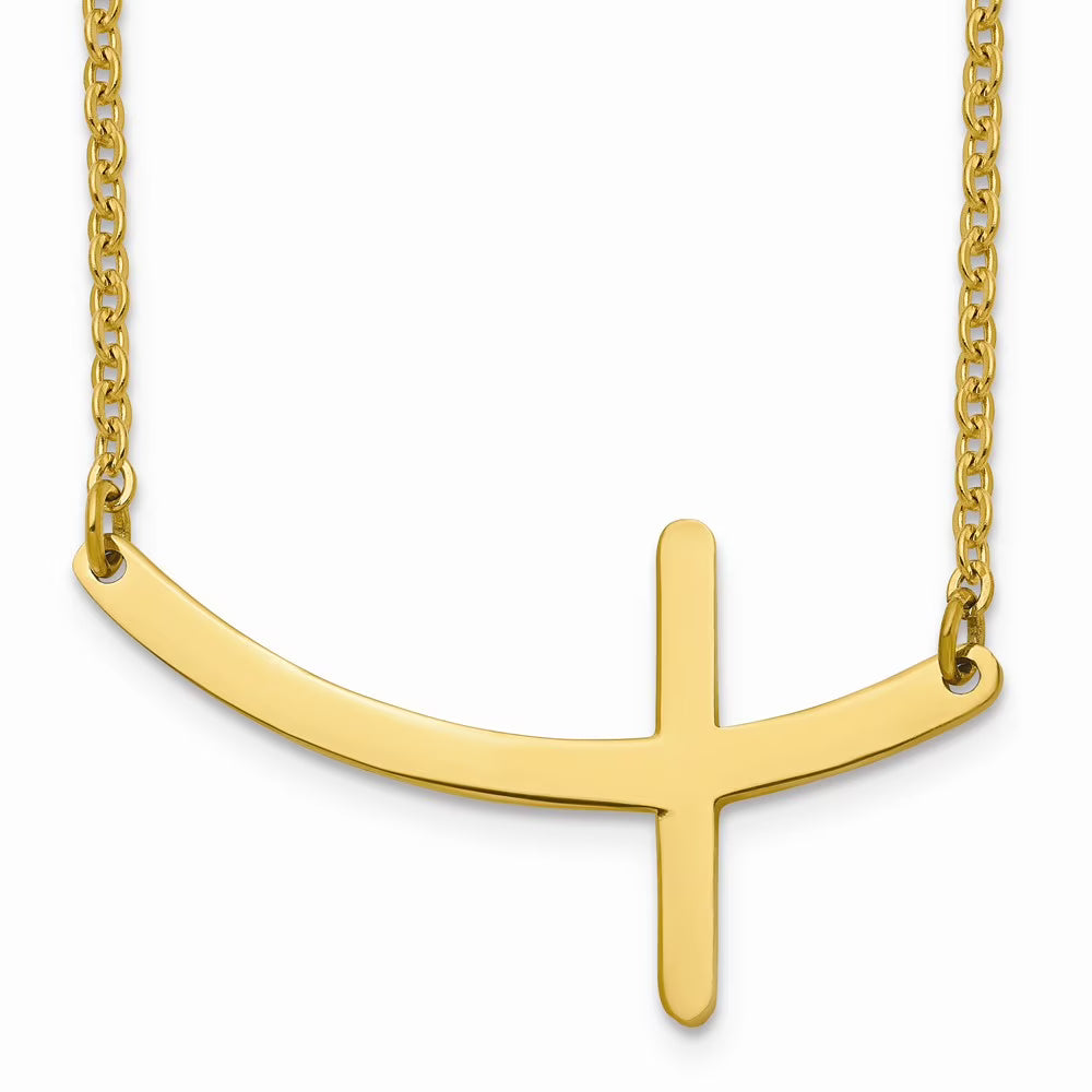 Stainless Steel Yellow IP-plated Sideways Cross 18in Necklace with Lobster Clasp F58844