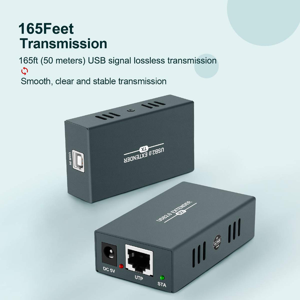 USB Extender 165ft Kit with 4 USB 2.0 Hub, Over Ethernet Cat5e/6/7 M858471