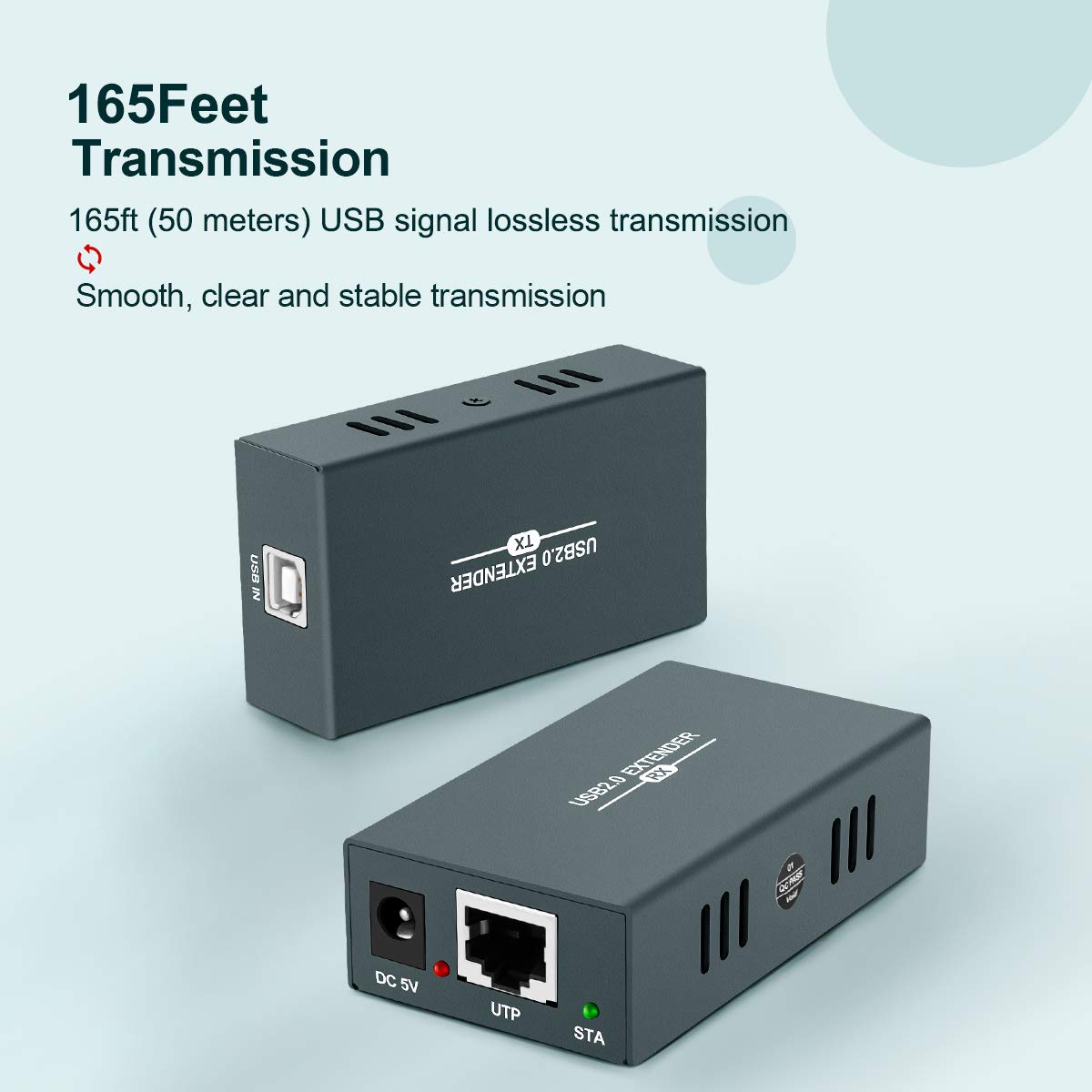 USB Extender 165ft Kit with 4 USB 2.0 Hub, Over Ethernet Cat5e/6/7 M858471
