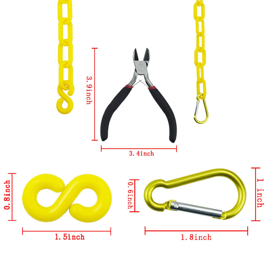Yellow Plastic Safety Barrier Chain with 12 S-Hooks, 12 Carabiner Clips, 2 Chain Connector Z4932