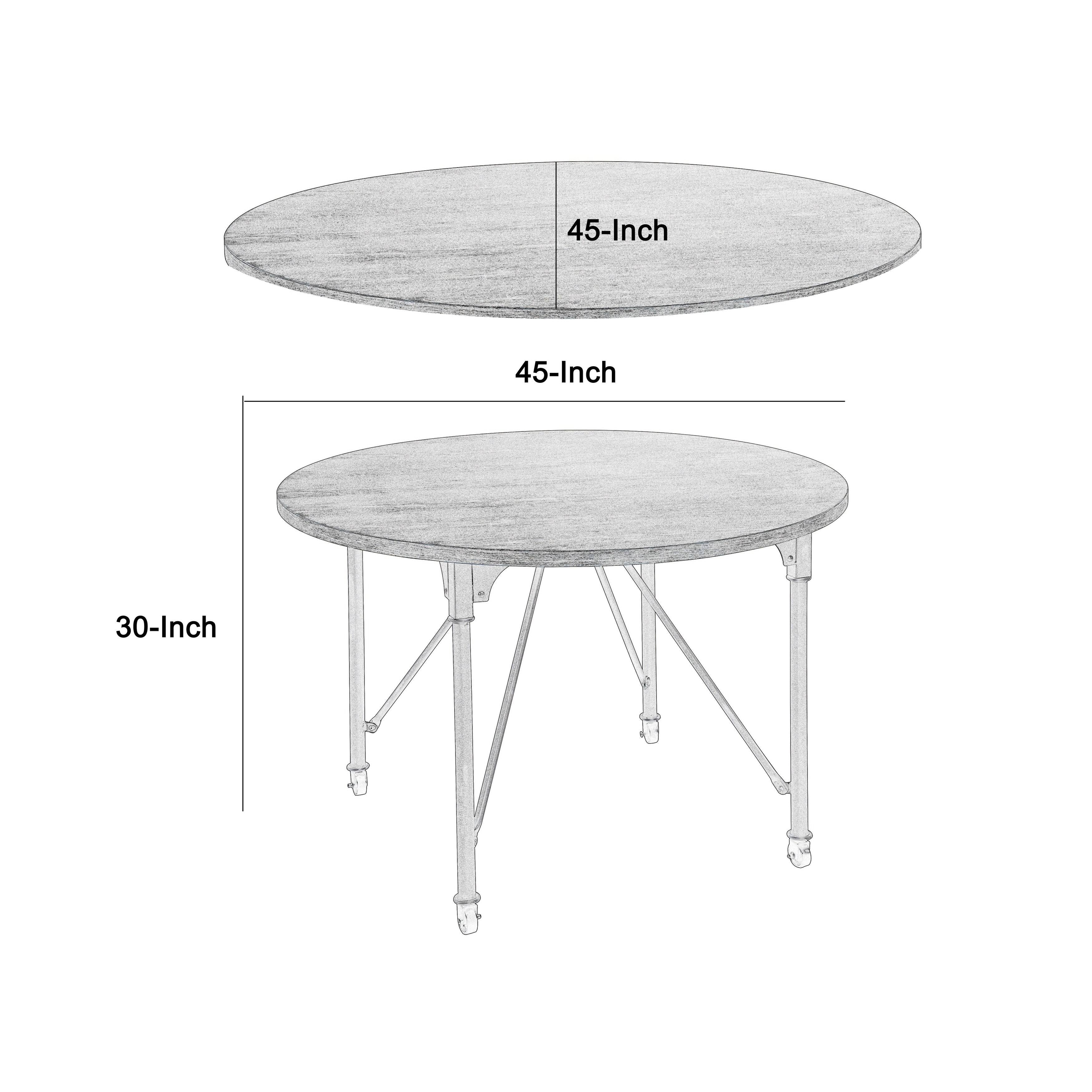 Metal Dining Table with Circular Wooden Top and Caster Wheels Gray M14500