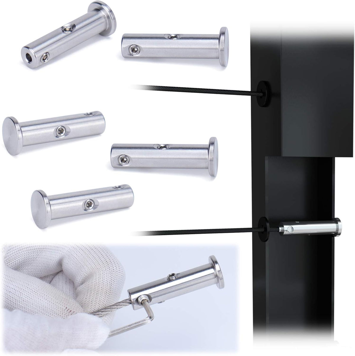 10Pack Cable Railing Kit Invisible Swageless 1/8 Terminal Receiver Flat Head Hidden for 2x2 Metal Post Deck Stairs X675